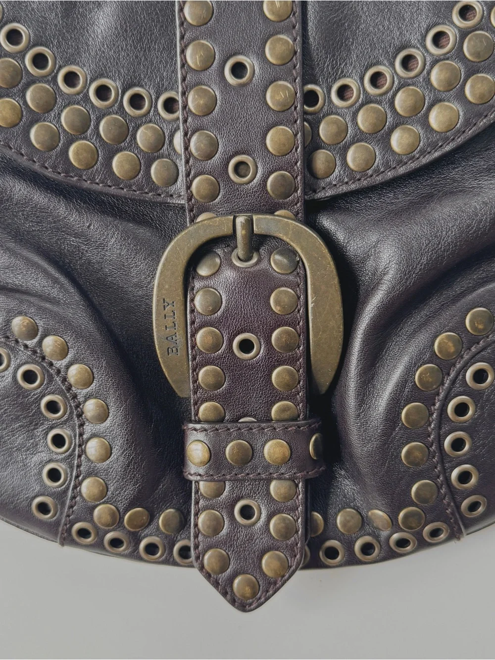 Bally Chocolate Brown Leather Studded Shoulder Bag - Picture 5 of 6